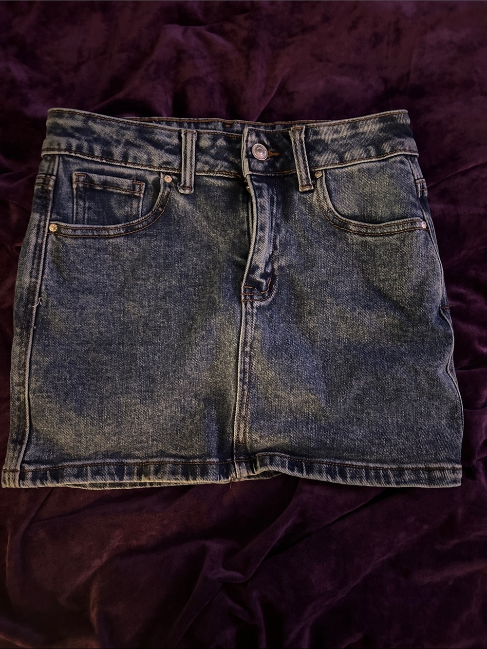 Wax Jean Washed Blue Denim Mini Skirt